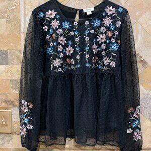 Style & Co. Black Babydoll Floral Top